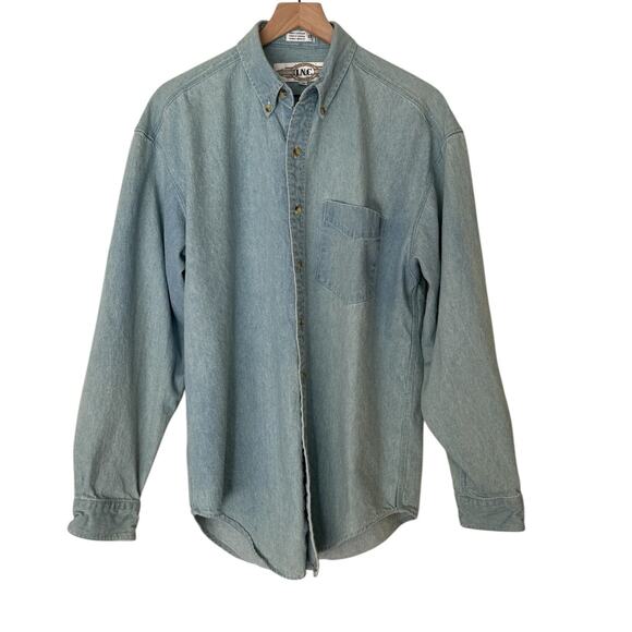 INC Vintage 80s Blue Denim Long Sleeve Button Down Classiccore Retro Shirt - Picture 1 of 8